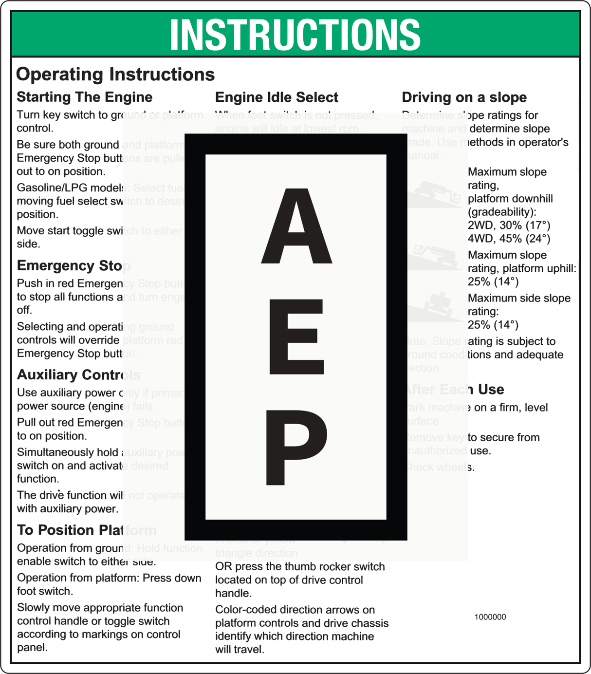 1000000 Decal,Notice,Oper Inst.Ic For Genie