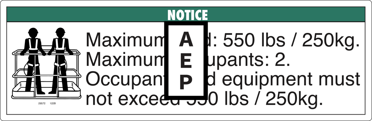 Genie 29572 Notice-Max.Load-550 Lbs