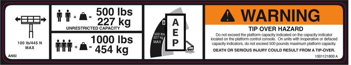 JLG 1001121800 Decal Warning Dual Cap Dom