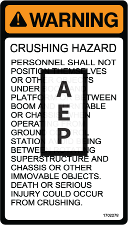 JLG 1702278 Decal Crush Hazard