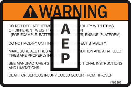 JLG 1702282 Decal Warning