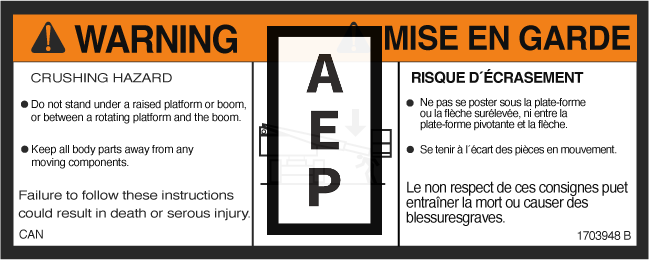 JLG 1703948 Decal Warning Crushing Can