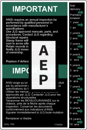 JLG 1704006 Decal Inspection Can