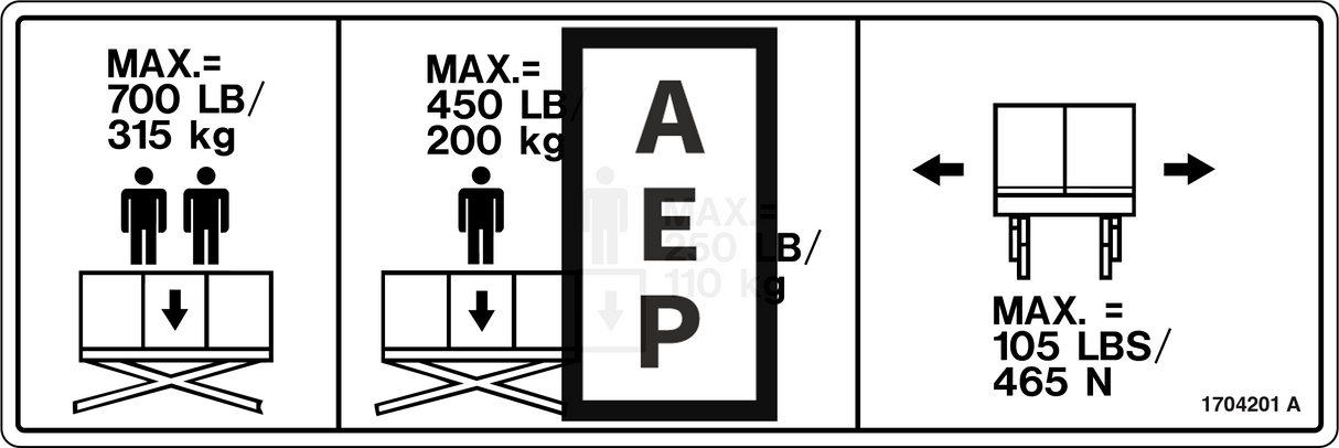 JLG 1704201 Decal Capacity Ansi