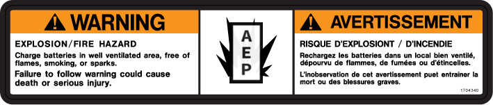 JLG 1704340 Decal Warn Batt Vent Can