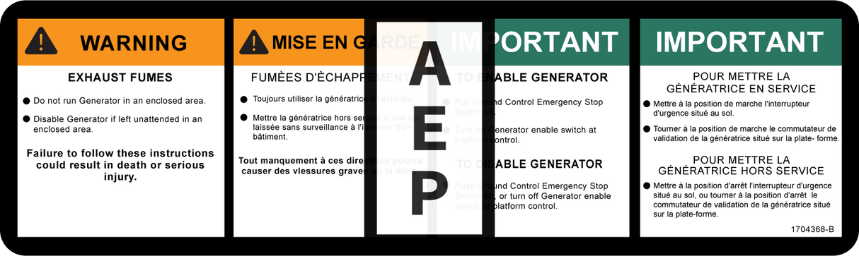 JLG 1704368 Decal Gen Warning Eng Fre
