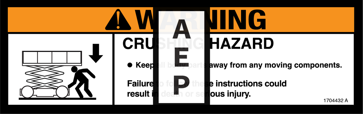 JLG 1704432 Decal Warning Crushing