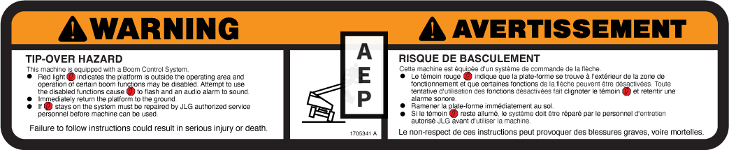 JLG 1705341 Decal Tip Over Bcseng Fre