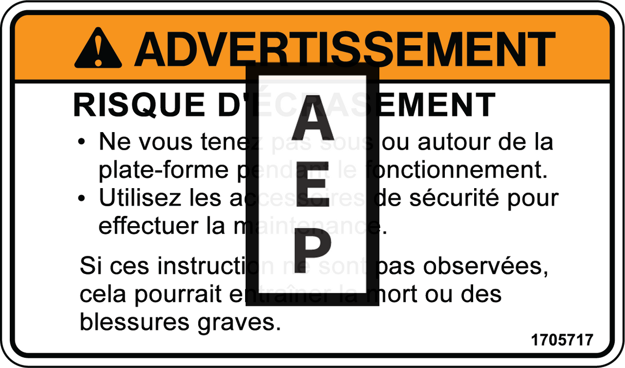 JLG 1705717 Decal Crushing Can