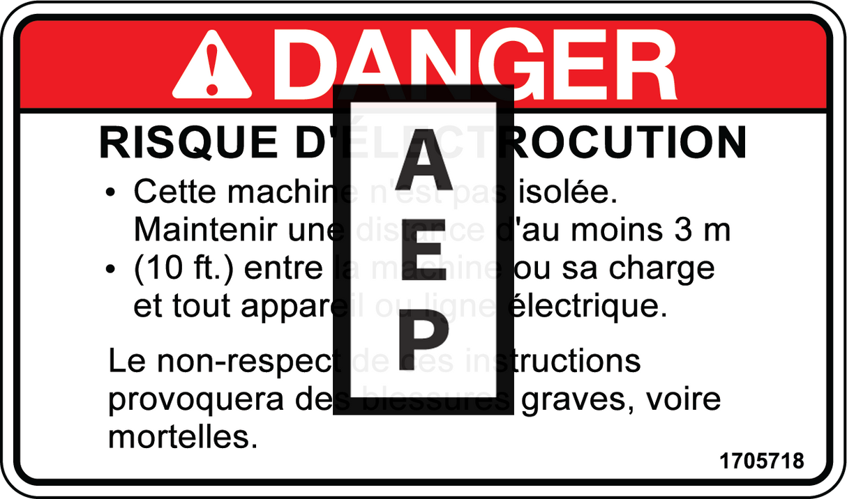 JLG 1705718 Decal Warning Elect Csa