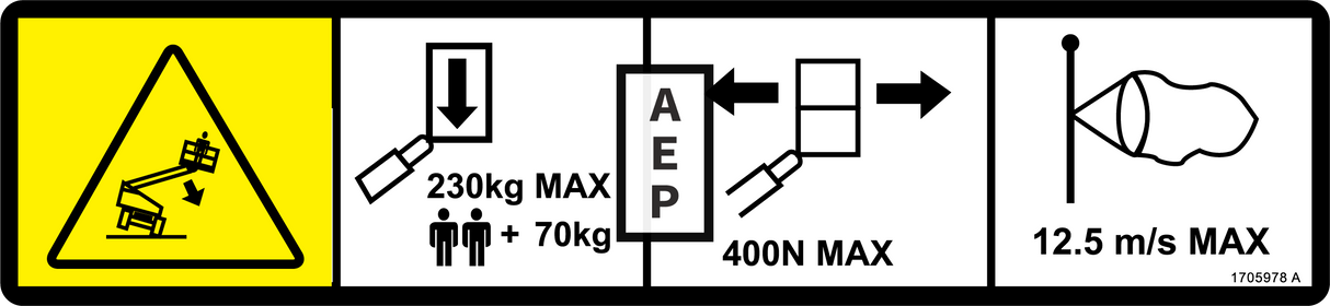 JLG 1705978 Decal 230Kg Capacity