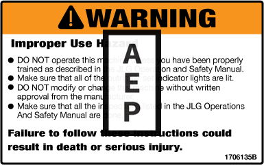 JLG 1706135 Decal Warning Inspection