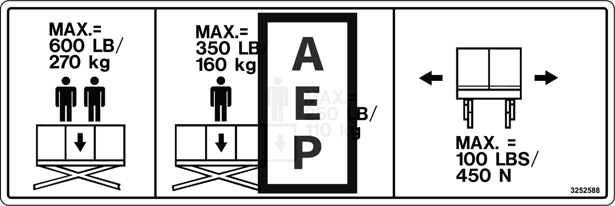 JLG 3252588 Decal Nameplate Capacity 600 Lb