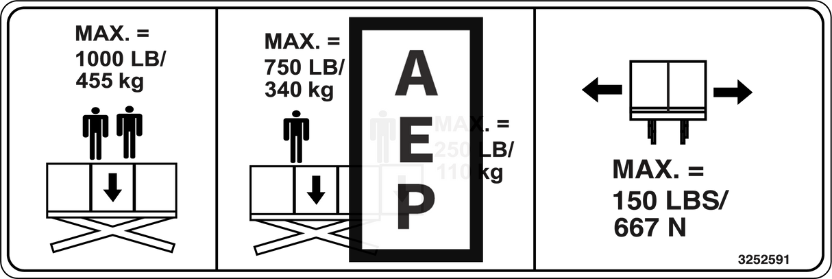 JLG 3252591 Decal Nameplate Capacity 1000 Lb