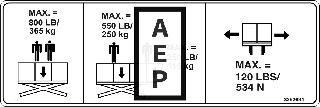 JLG 3252694 Decal Nameplate Capacity800# 365Kg