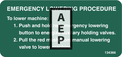 Skyjack 134366 Decal Emergency Lowering