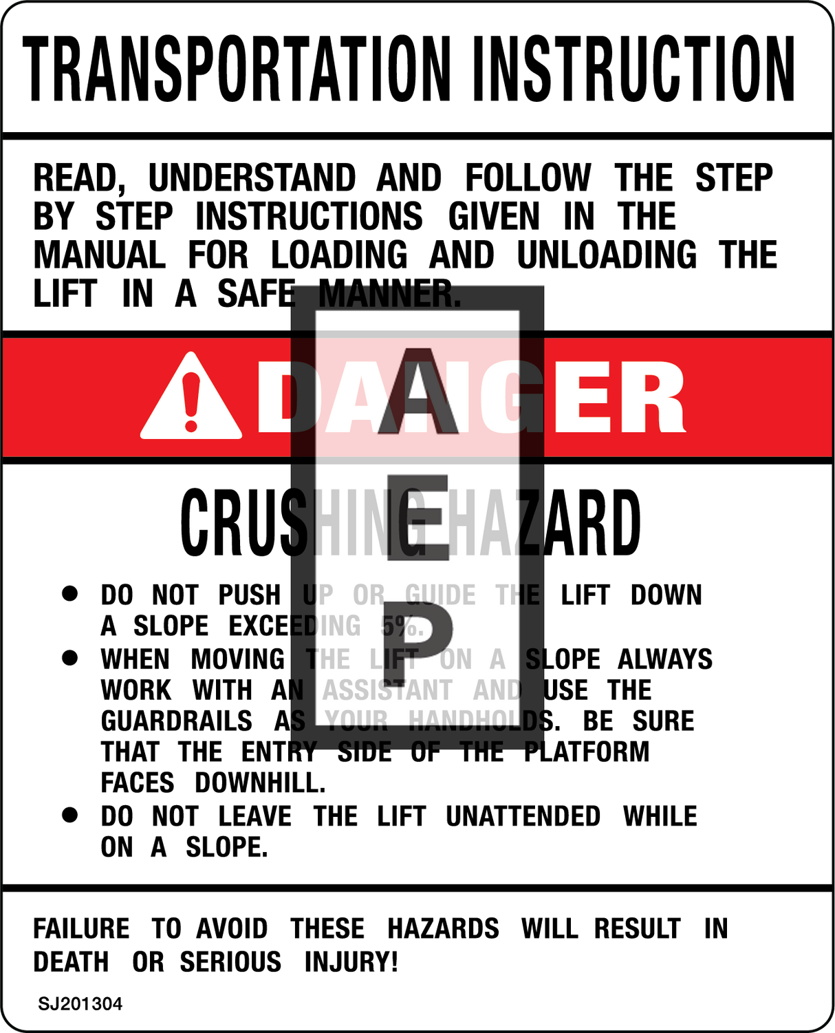 Skyjack 201304 Decal Transport Instructions