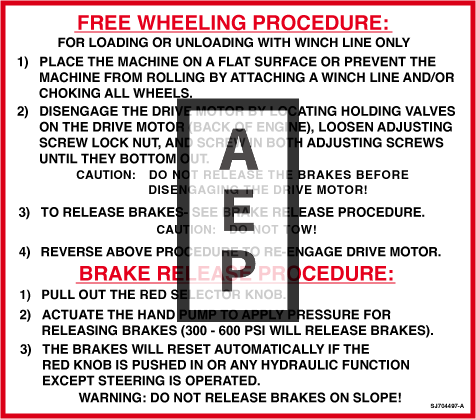 Skyjack 704497 Decal Brake Manifold