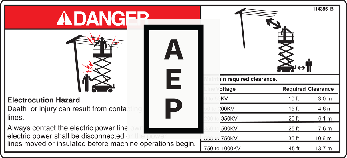 Genie 114385 DECAL,DANGER,ELEC HAZARD,GS