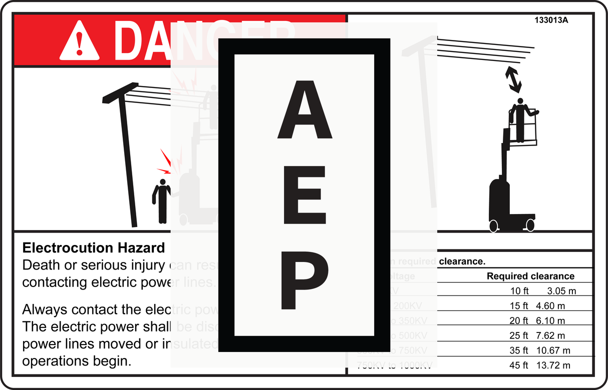 Genie 133013 DECAL,DANGER,ELECTROCUTION,GR