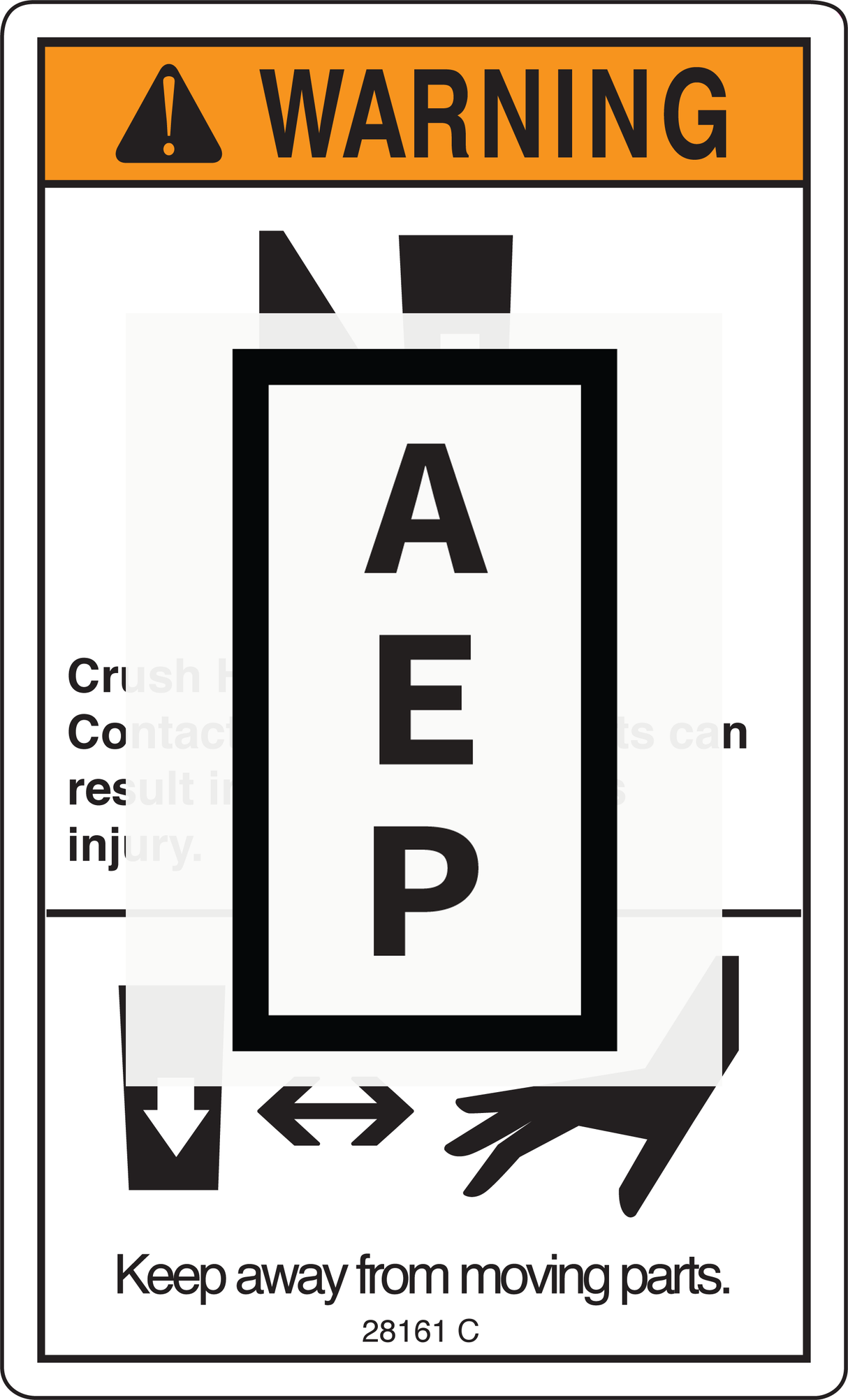 Genie 28161 DECAL,WARN,CRUSH HAZARD HAND