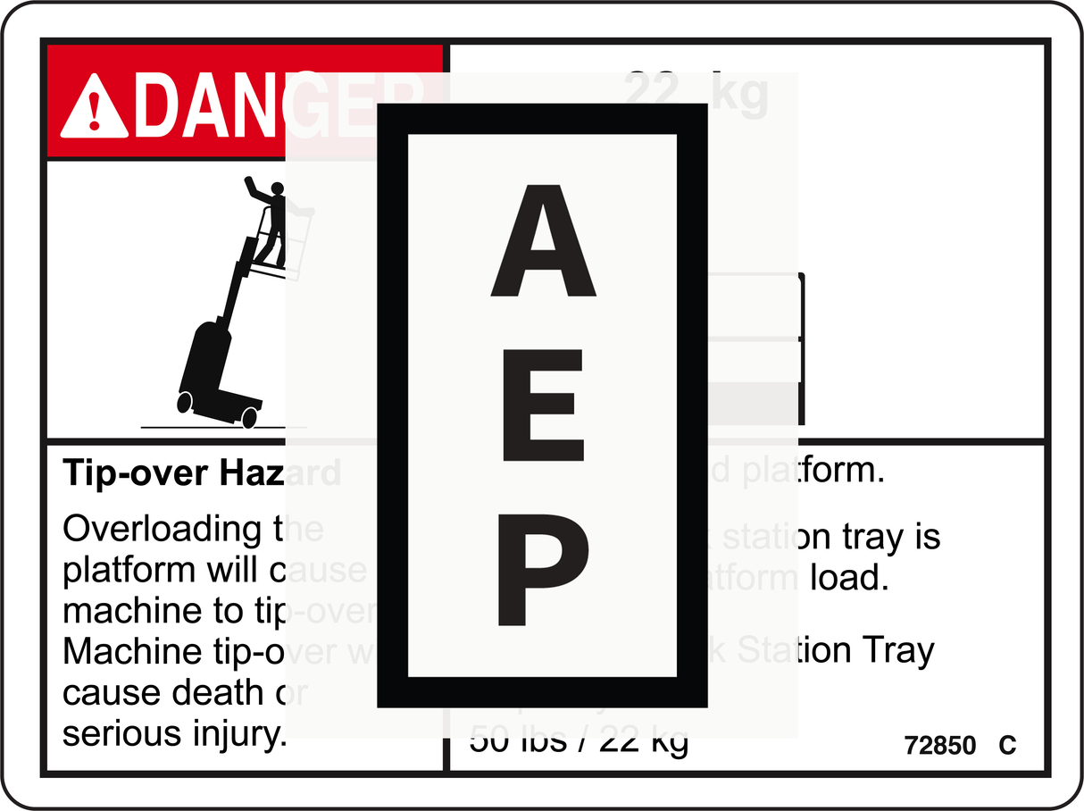 Genie 72850 DECAL,DANGER,MAX CAP TRAY,WRD