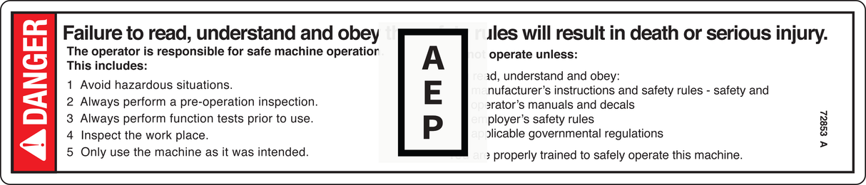 Genie 72853 DECAL,DANGER,IMPROPER USE HAZ.