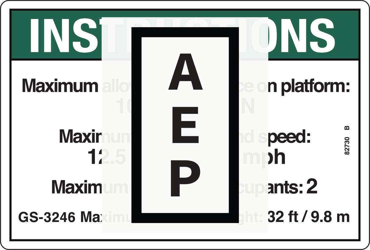 Genie 82730 DECAL,INSTR-SIDE FRC,ANSI 3246