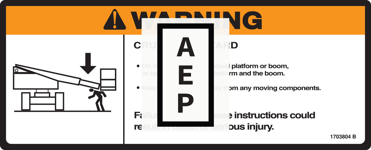 JLG 1703804, DECAL,WARNING CRUSHING