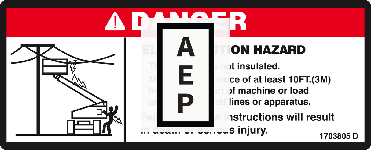 JLG 1703805, DECAL, DANGER ELECTROCUTION