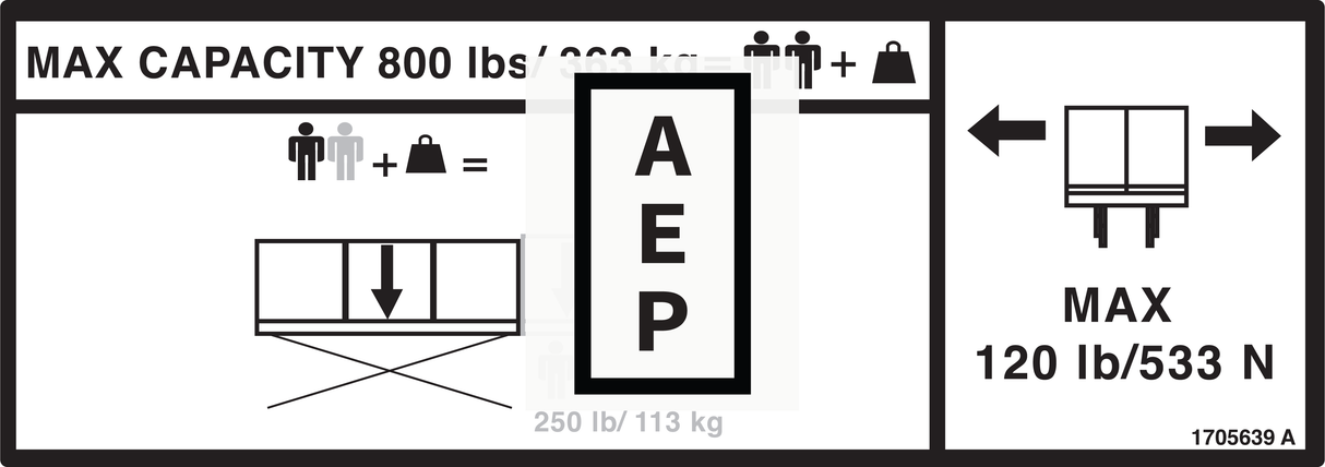 JLG 1705639, DECAL,CAPACITY 800LB - 363KG