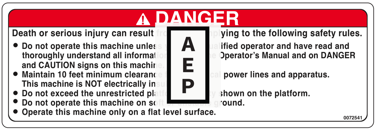 Snorkel 0072541 DECAL, DANGER DO NOT OPERATE