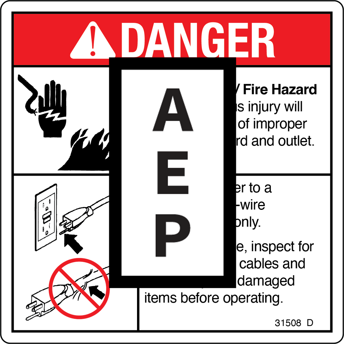 Genie 31508 Danger-Elect Hazard-Plug | Aerial Lift Decals