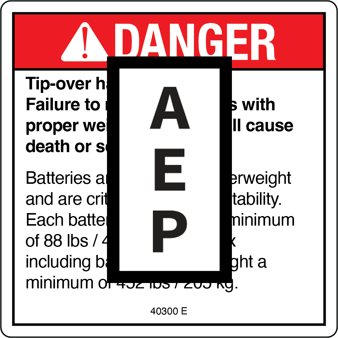 Genie 40300 Danger-Tip-Over Battery | Aerial Lift Decals