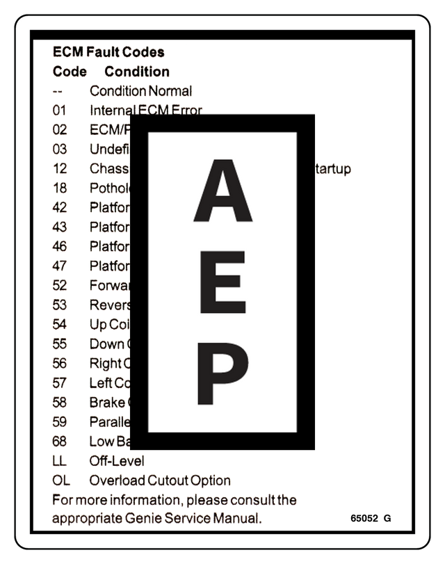 Genie 65052 Safety Label Fault Codes | Aerial Lift Decals