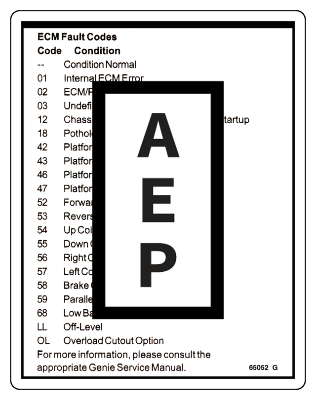 Genie 65052 Label-Fault Codes