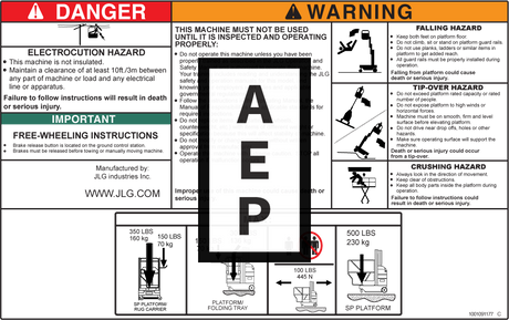 JLG 1001091177 Decal Warning Instruction