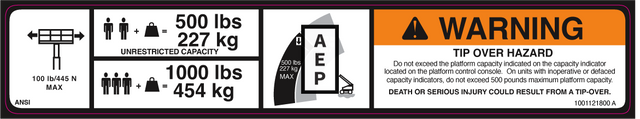 JLG 1001121800 Decal Warning Dual Cap Dom