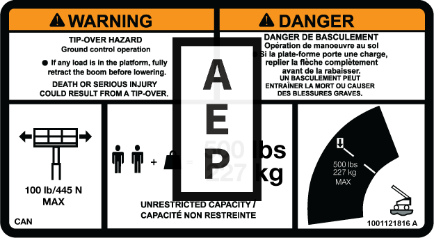 JLG 1001121816 Decal Warning Max Capeng Fre