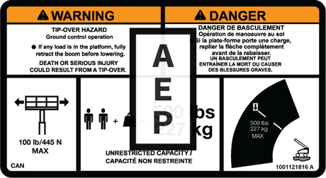 JLG 1001121816 Decal Warning Max Capeng Fre