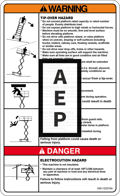 JLG 1001132376 Decal Danger Warning