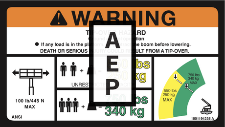 JLG 1001194235 Decal Warning Max Cap Ansi