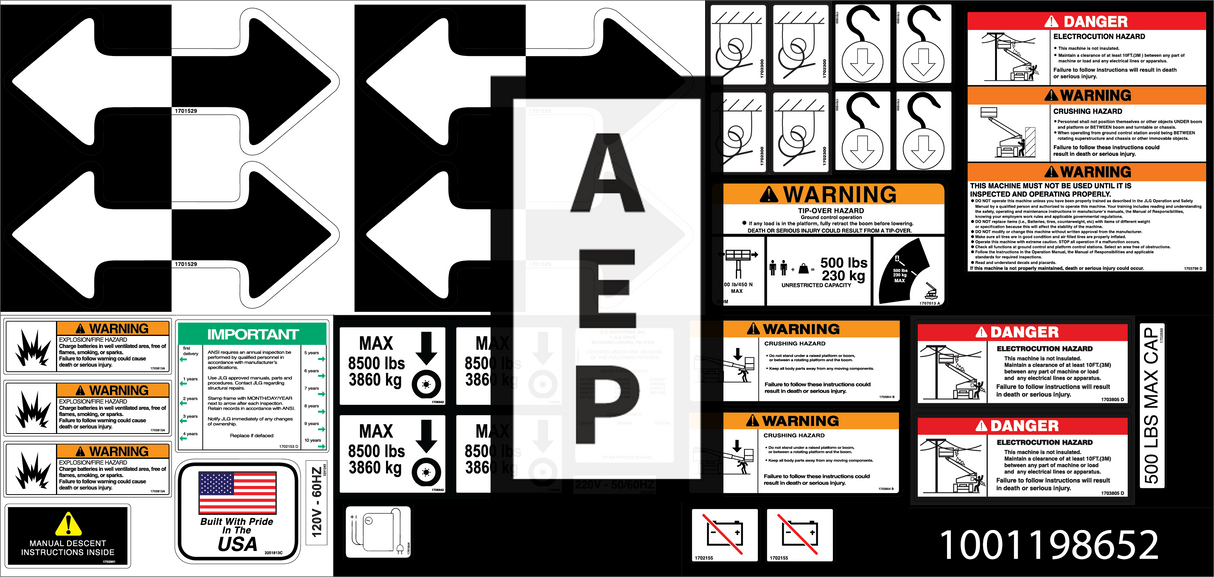 JLG 1001198652 Decal Kit Service E300A Aj Ajp Dec