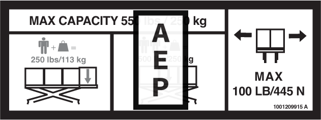 JLG 1001209915 Decal Capacity 550Lbs 250Kg