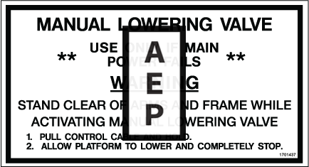 JLG 1701437 Decal Manual Lowering