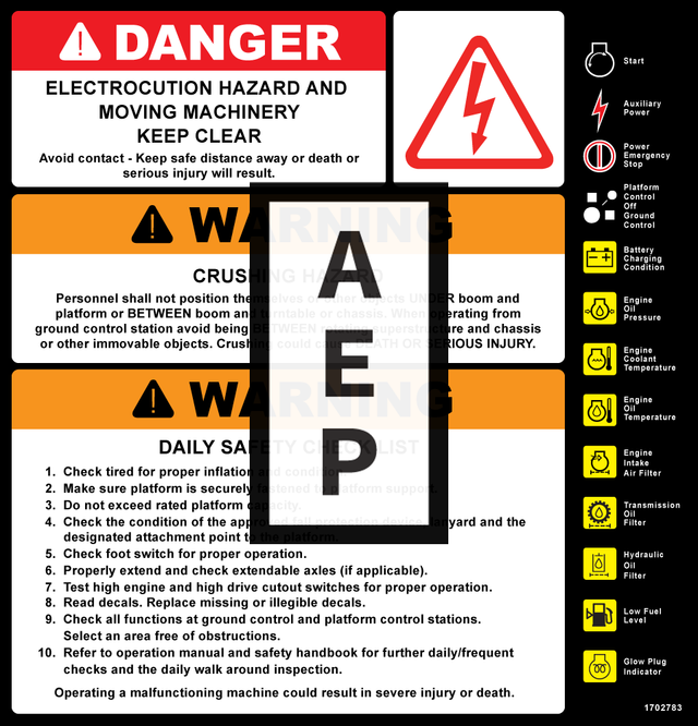 JLG 1702783 Decal Danger Warn