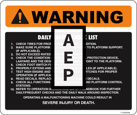 JLG 1702936 Decal Warn