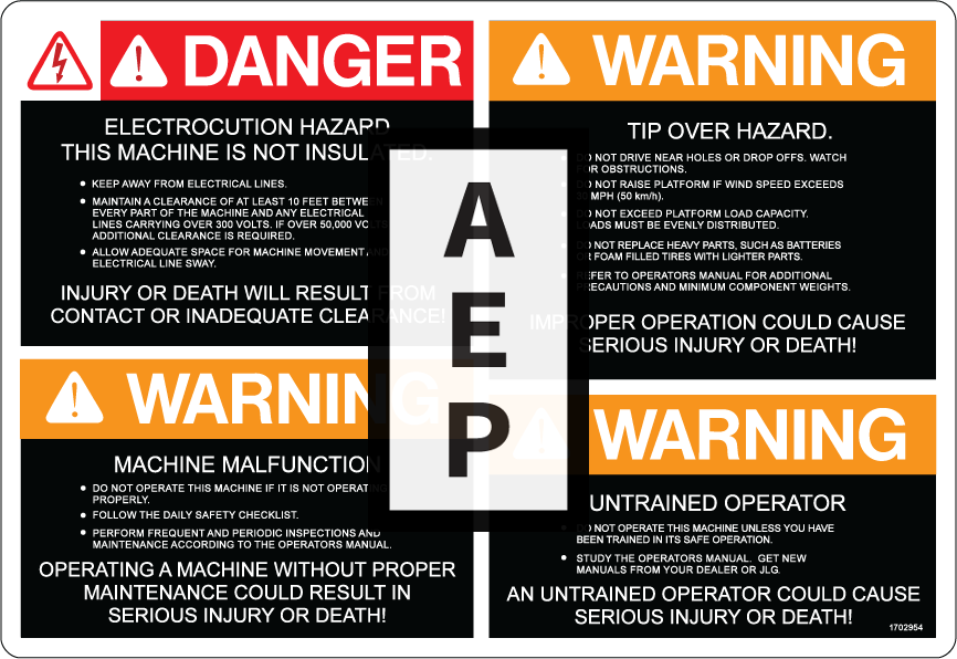 JLG 1702954 Decal Danger