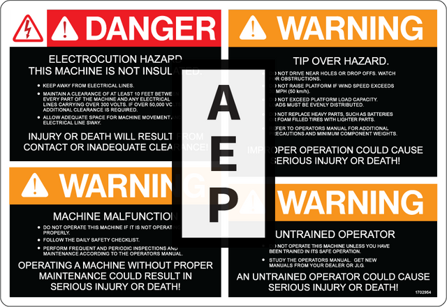 JLG 1702954 Decal Danger