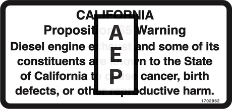 JLG 1702962 Decal Warning Prop 65 Dsl